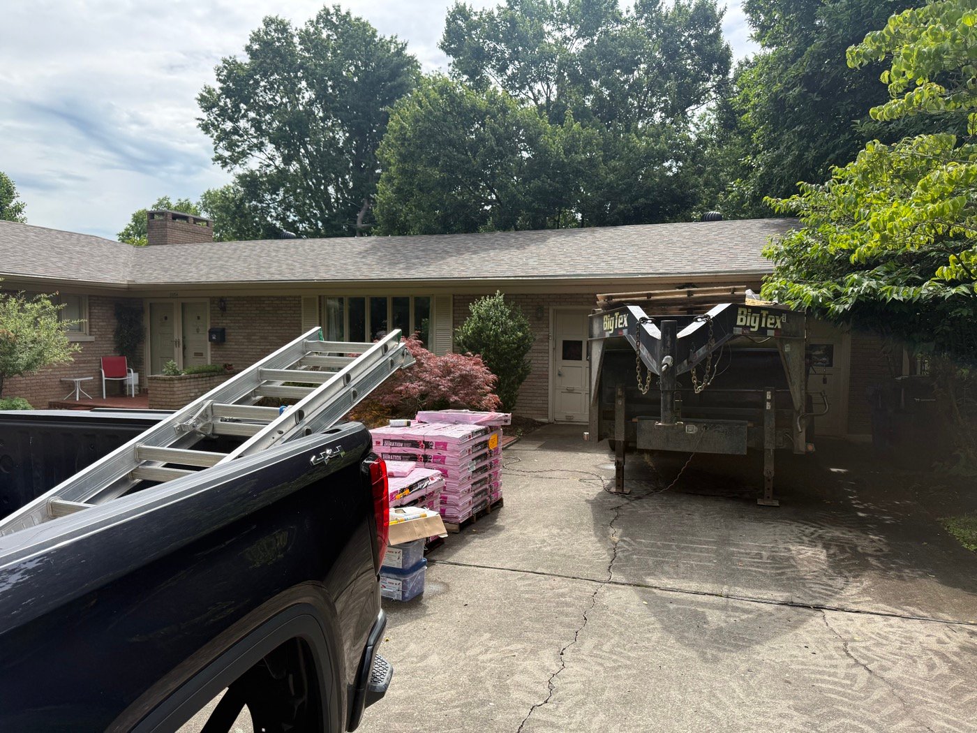 Job site materials staged for residential roofing